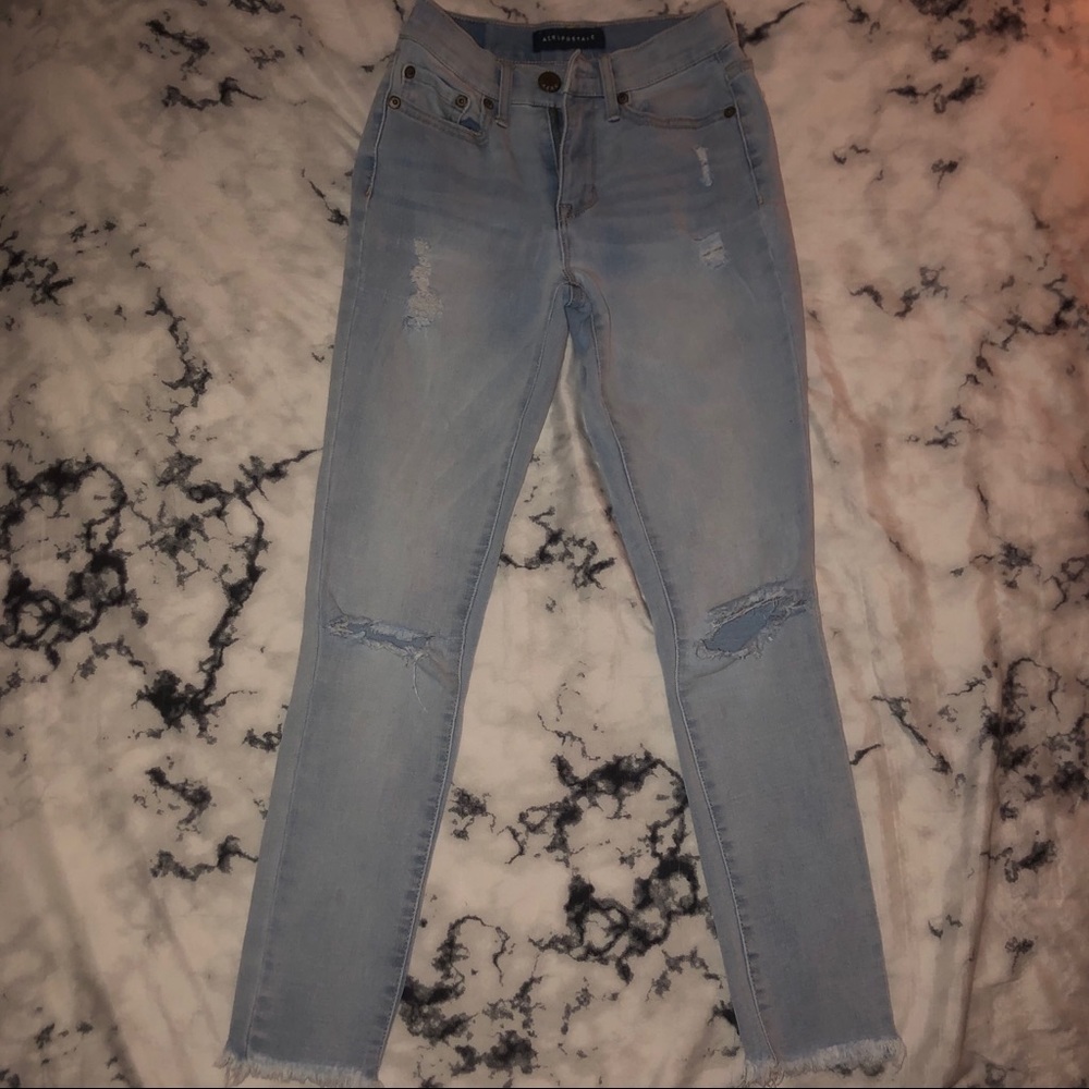 Aeropostale Light Wash High Waisted Ripped Jeans